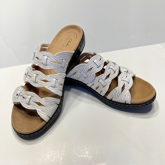 Clarks Collection Leisa Faye White Leather Sandals Women's Sz 9 M - Picture 2 of 5